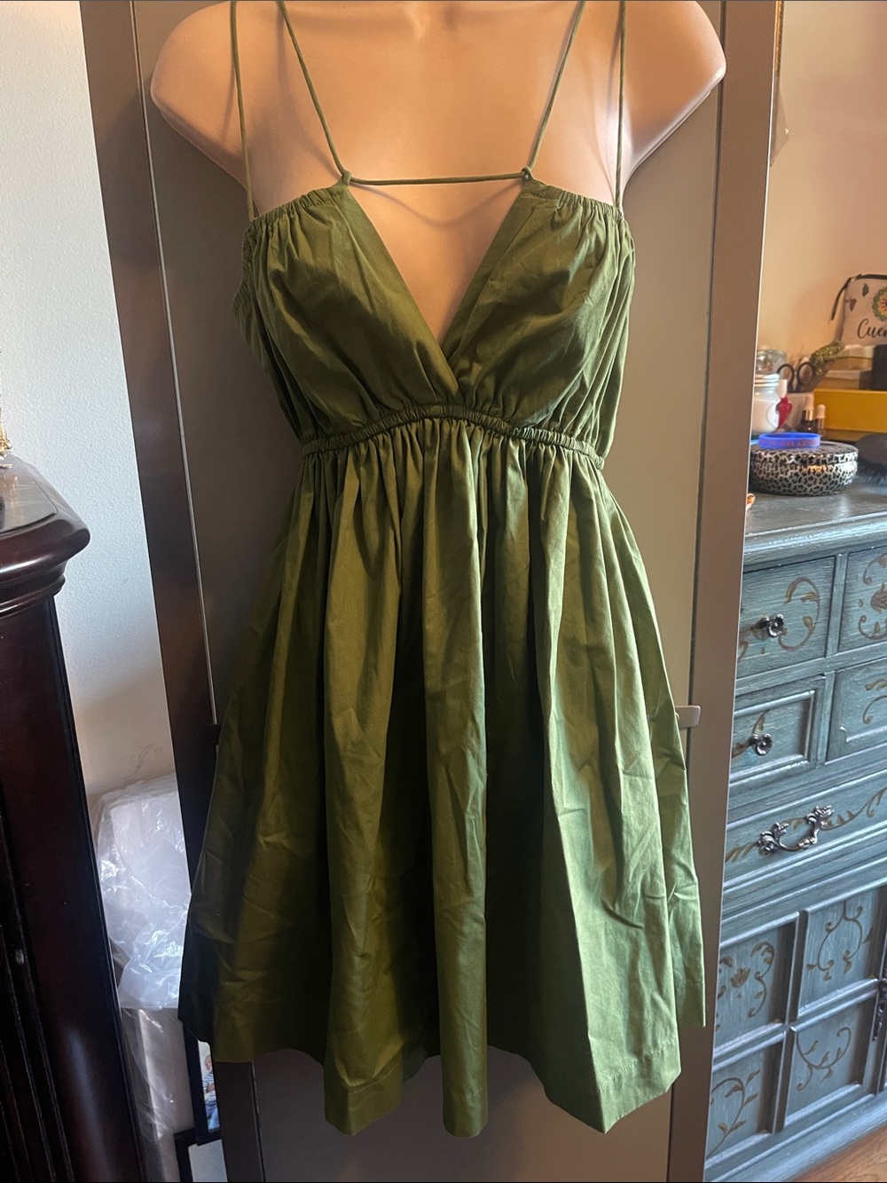 Abercrombie & Fitch Olive Green Spaghetti-Strap Mini Dress